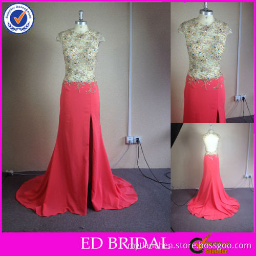 NC920 Delicate Beaded See Through Top 2014 Sexy Side Slit Prom Dress